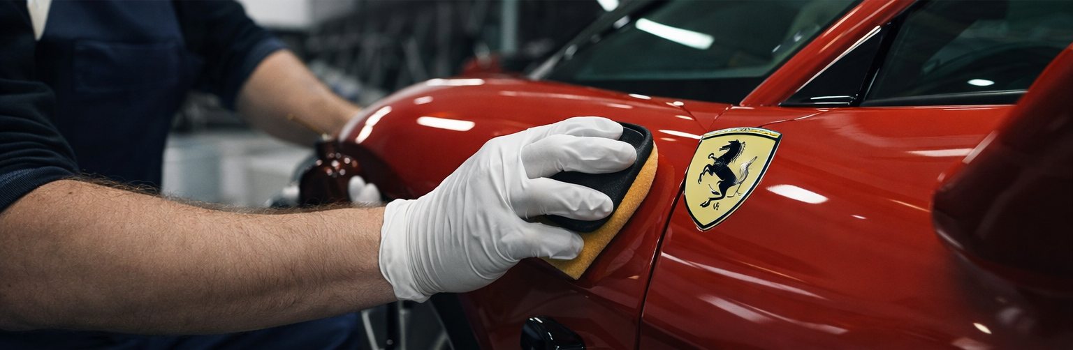 Hand finishing on red paintwork